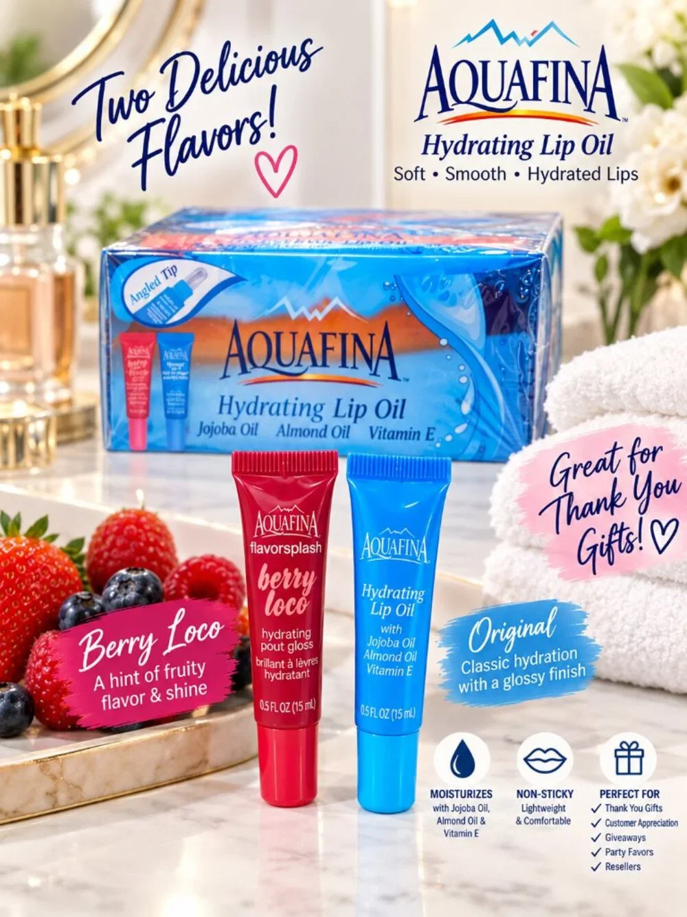 💋 AQUAFINA HYDRATING LIP OIL – 18 PIECE RESELLER BUNDLE